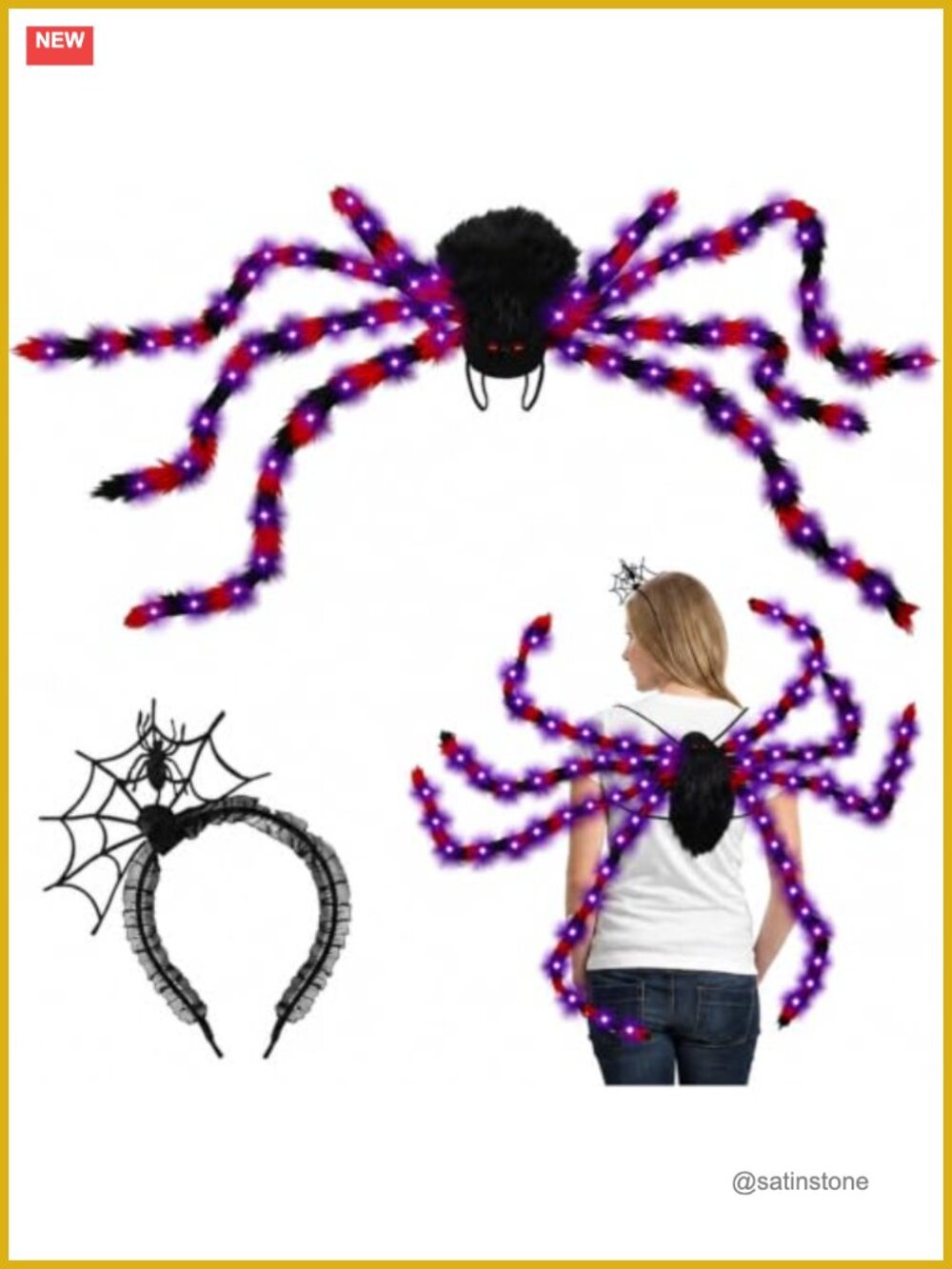Spider Costume LED Plush Legs & Web Headband 2 Pc Adult